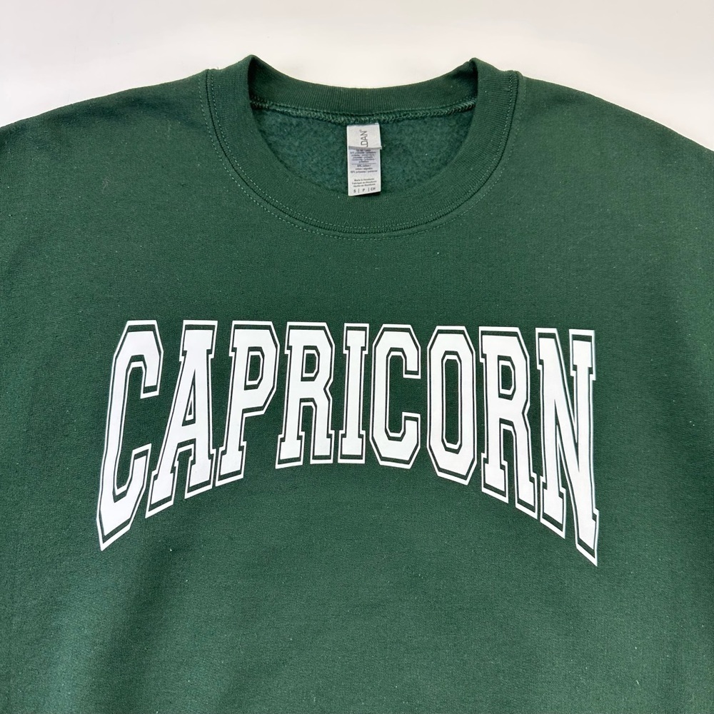 Capricorn Varsity graphic evergreen crew neck fleece womens sweatshirt Small - Picture 4 of 9